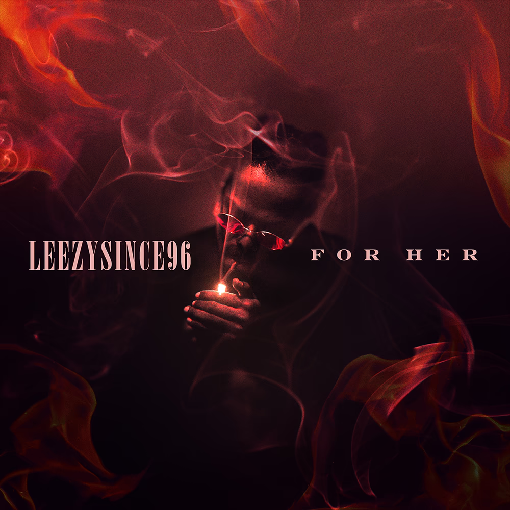 LeezySince96 For Her artwork with a man lighting a cigarette amid swirling red smoke