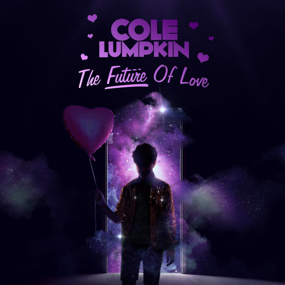 Cole Lumpkin The Future of Love artwork with a silhouette holding a heart balloon before a cosmic doorway
